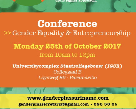 Flyer de la conférence Gender Plus au Suriname